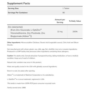 Zinc Transporters | Matrix with Zinc Gluconate, L-OptiZinc®, Picolinate, Bisglycinate Albion™ - 90 Таблетки