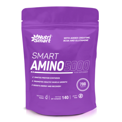 Amino 5000 700 таблетки | Nutri Smart За подобряване на издръжливостта За натрупване на повече мускули Спомага за премахване на излишните мазнини и натрупани килограми Амино 5000 700 на таблетки е на топ ц Amino 5000 700 таблетки | Nutri Smart За подобряв