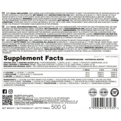 BCAA 2:1:1 Powder - Неовкусен 500 г | Nutriversum