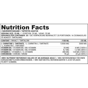 L-Carnitine Liquid Shot 3000 | with Chromium - Ананас 20 x 25 мл | Nutriversum