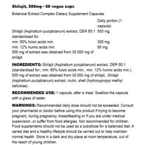 Shilajit 500 mg | 60:1 Extract with 60+% Fulvic Acids - 60 капсули Shilajit 500 mg | 60:1 Extract with 60+% Fulvic Acids - 60 капсули