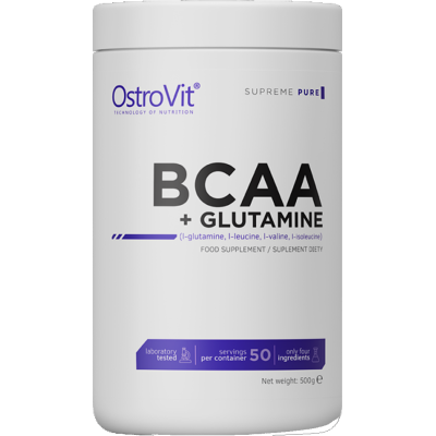 BCAA + Glutamine Powder 500 гр | OstroVit Подпомага анаболизма на мускулната тъкан Предизвиква синтеза на мускулни протеини Подобрява процесите на регенерация Подпомага физическата активност Ограничава BCAA + Glutamine Powder 500 гр | OstroVit Подпомага а