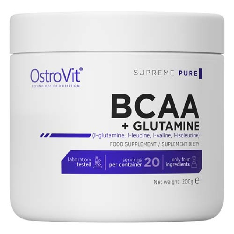 BCAA + Glutamine Powder 200/500 гр | OstroVit Подпомага анаболизма на мускулната тъкан Предизвиква синтеза на мускулни протеини Подобрява процесите на регенерация Подпомага физическата активност Огранич BCAA + Glutamine Powder 200/500 гр | OstroVit Подпом