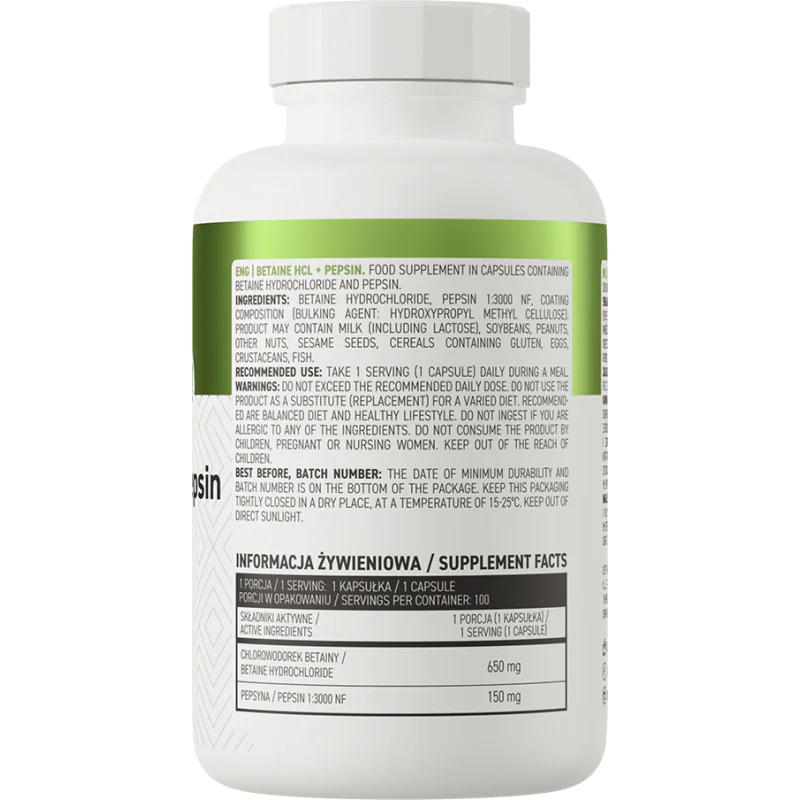 Betaine HCl + Pepsin 100 капсули | OstroVit Betaine HCl + Pepsin 100 капсули | OstroVit