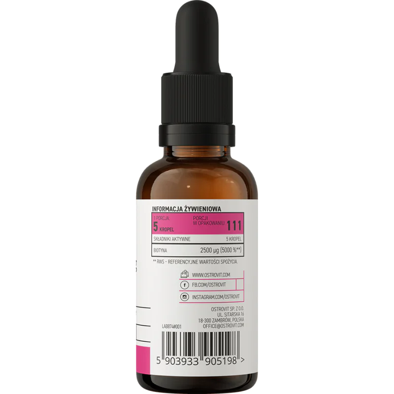 Biotin 2500 мкг Drops 30 мл | OstroVit Biotin 2500 мкг Drops 30 мл | OstroVit