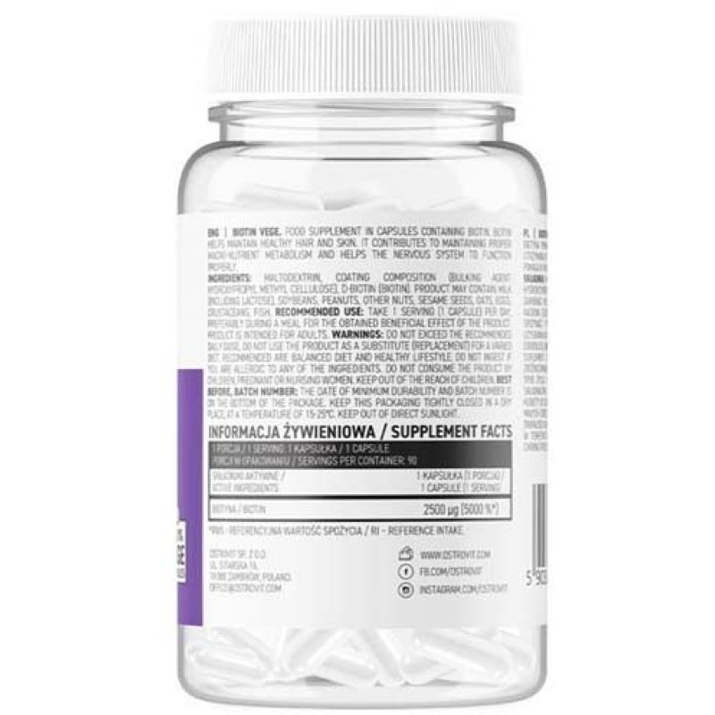 Biotin 2500 мкг 90 веге капсули | OstroVit Biotin 2500 мкг 90 веге капсули | OstroVitПодобрява метаболизма
Регулира функциите на нервната система
Помага да поддържате косата и кожата здрави
Подпомага психичното здраве
Полезен за лигавиците
Biotin 2500 мкг 90 веге капсули | OstroVit Подобрява метаболизма Регулира функциите на нервната система Помага да поддържате косата и кожата здрави Подпомага психичното здраве Полезен за лигавиците Н Biotin 2500 мкг 90 веге капсули | OstroVit Подобрява ме