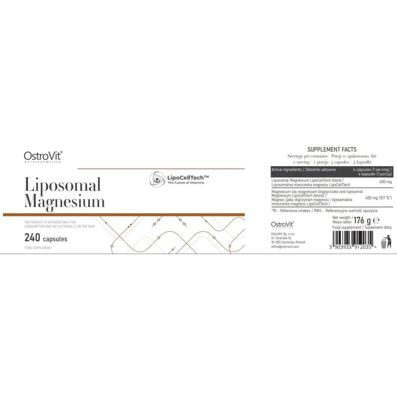 LipoCellTech Liposomal Magnesium 240 капсули | OstroVit LipoCellTech Liposomal Magnesium 240 капсули | OstroVit