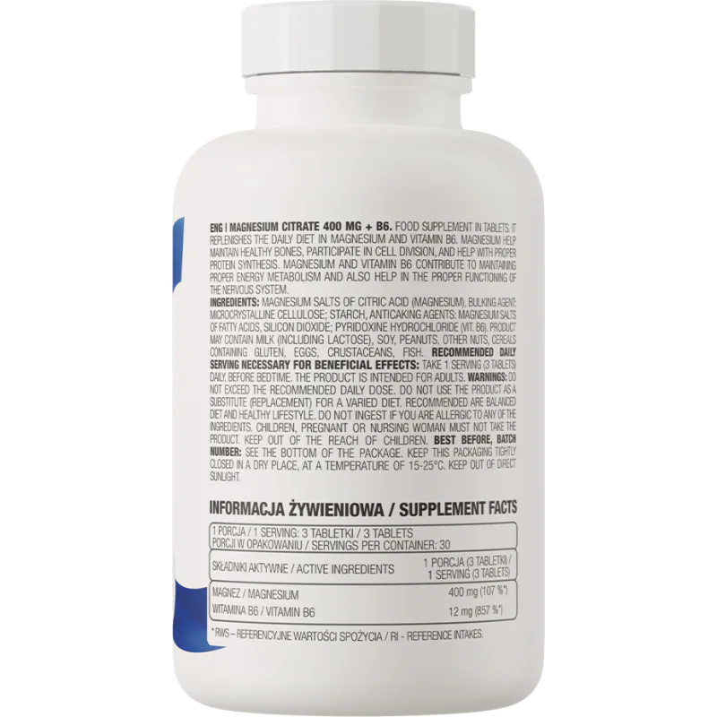 Magnesium Citrate 400 мг + B6 90 таблетки | OstroVit Magnesium Citrate 400 мг + B6 90 таблетки | OstroVit