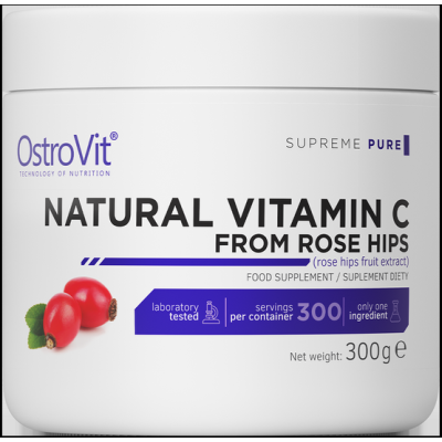 Natural Vitamin C from Rose Hips Powder 300 гр | OstroVit 70% стандартизация на витамин С  Помага при настинка и грип Мощен антиоксидант Помага за поддържане на здрава имунна система  Облекчав Natural Vitamin C from Rose Hips Powder 300 гр | OstroVit 70% 