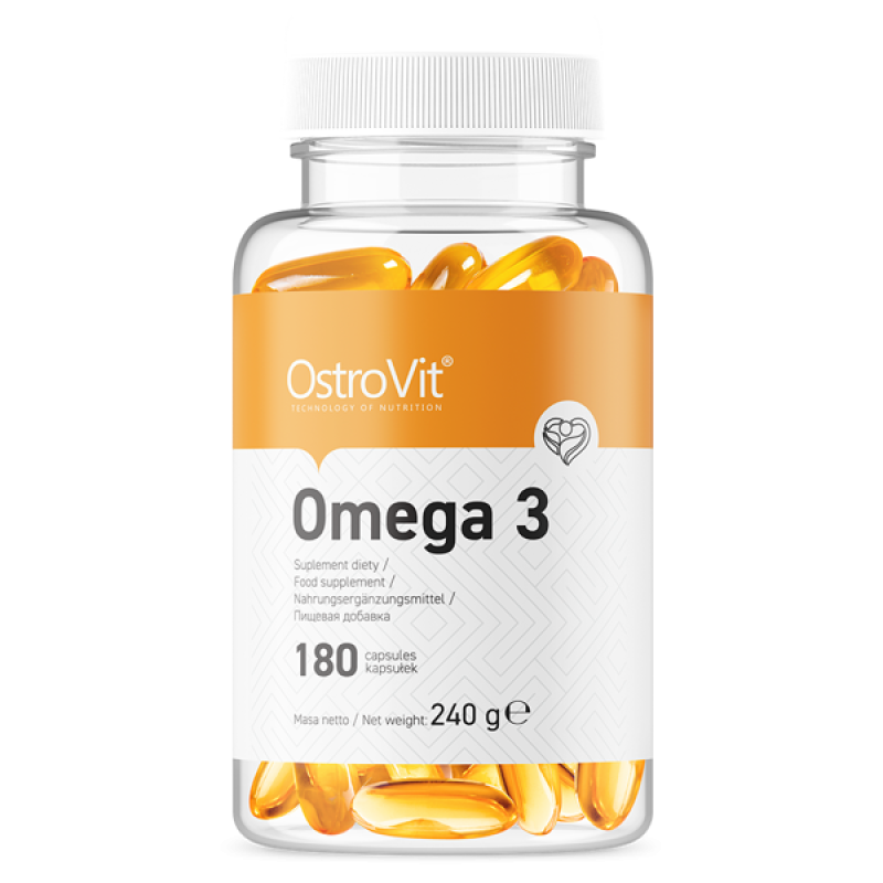 Omega 3 1000 мг 180 капсули | OstroVit Източник на омега-3 мастни киселини (EPA и DHA) Подобрява функционирането на сърдечно-съдовата система Оптимизира правилното функциониране на мозъка Намалява нивото н Omega 3 1000 мг 180 капсули | OstroVit Източник н