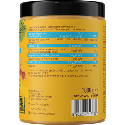 100% Peanut Butter Smooth 1000 гр | OstroVit