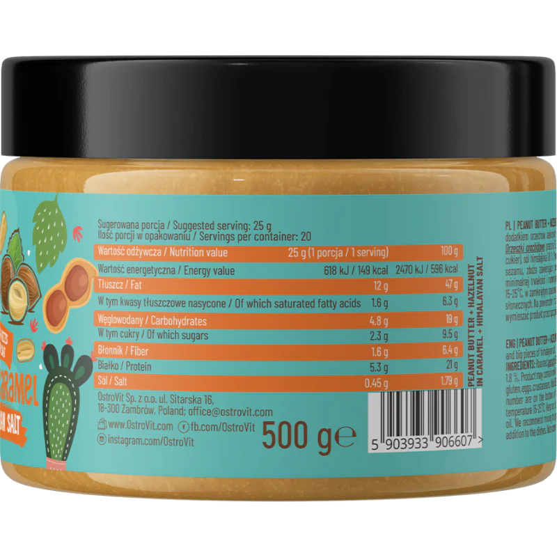 Peanut Butter with Hazelnut in Caramel + Himalayan Salt Crunchy 500 гр | OstroVit Peanut Butter with Hazelnut in Caramel + Himalayan Salt Crunchy 500 гр | OstroVit