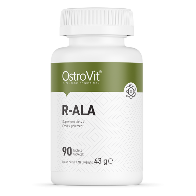 R-ALA (R-Alpha Lipoic Acid) 100 мг 90 таблетки | OstroVit Осигурява мастноразтворима и водоразтворима антиоксидантна защита Предпазва тялото от свободните радикали   Забавя процесите на стареене R-ALA (R-Alpha Lipoic Acid) 100 мг 90 таблетки | OstroVit Ос