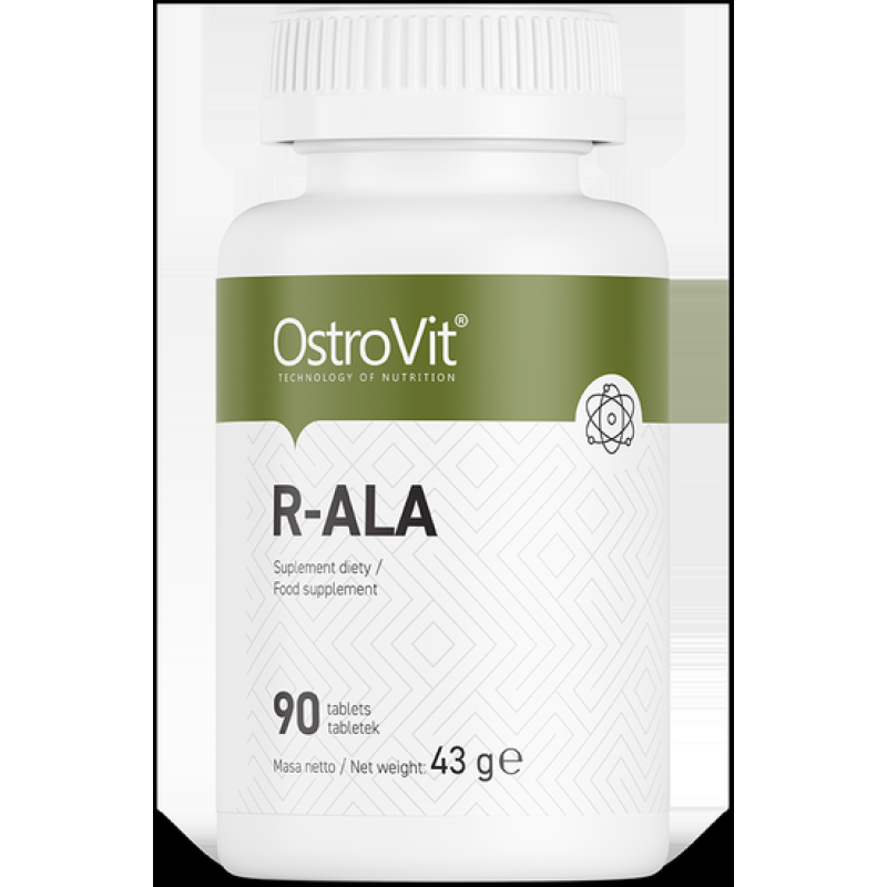 R-ALA (R-Alpha Lipoic Acid) 100 мг 90 таблетки | OstroVit Осигурява мастноразтворима и водоразтворима антиоксидантна защита Предпазва тялото от свободните радикали   Забавя процесите на стареене R-ALA (R-Alpha Lipoic Acid) 100 мг 90 таблетки | OstroVit Ос