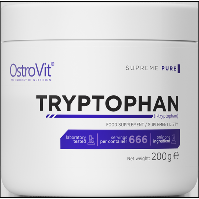 Supreme Pure Tryptophan 200 гр | OstroVit Помага в борбата с безсънните нощи чрез процеси на синтез на мелатонин Възстановява желанието и мотивацията  Грижи се за оптималното ниво на серотонин - хормонът Supreme Pure Tryptophan 200 гр | OstroVit Помага в 