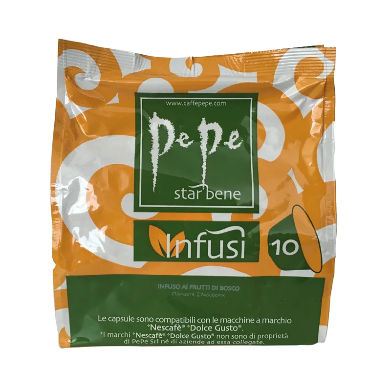 Pepe Чай червени плодове Dolce Gusto система 10 бр Чай капсули Pepe Чай червени плодове Dolce Gusto система 10 бр Чай капсулиКакво представлява Чай Пепе червени плодове? Pepe Чай червени плодове Dolce Gusto система 10 бр Чай капсули Какво представлява Чай Пепе червени плодове? Чаят на капсули Frutti di Bosco от Pepe 10 бр на невероятна цена е един здравословен и освежаващ продукт. Pepe Чай червени плодове Dolce Gusto сист
