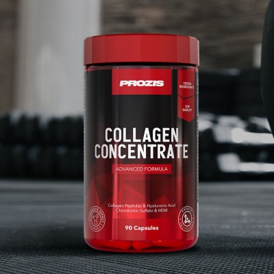 Collagen Concentrate 90 капсули | Prozis Foods Разширена формула от най-популярните съставки за здравето на дермата и ставите Ефективно съчетание на Колаген 2 тип, Хиалуронова киселина, Хондроитин и МСМ Изпит Collagen Concentrate 90 капсули | Prozis Foods