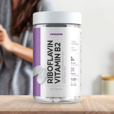 Riboflavin Vitamin B2 100 мг 60 капсули | Prozis Foods Участва в синтеза на гликоген Помага за усвояването на желязо Укрепва имунитета Спомага обмяната на веществата Помага при болест на Алцхаймер Вл Riboflavin Vitamin B2 100 мг 60 капсули | Prozis Foods 