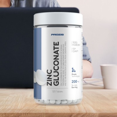 Zinc Gluconate 200 мг 120 таблетки I Prozis Foods Мощен антиоксидант Способства за съхраняване на младостта на кожата Оказва благотворно влияние върху репродуктивната функция Спомага обмяната на вещества Zinc Gluconate 200 мг 120 таблетки I Prozis Foods М