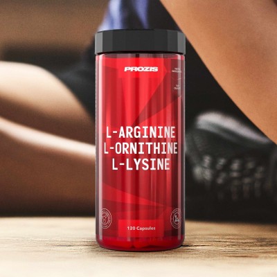 L-Arginine L-Ornithine L-Lysine 120 капсули | Prozis Sport За подсилване на имунните защити Комбинира три основни аминокиселини, L-аргинин, L-орнитин и L-лизин Лесна за приемане формула Намалява телес L-Arginine L-Ornithine L-Lysine 120 капсули | Prozis S
