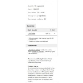 L-Carnitine 1500 мг 60 капсули | Prozis Foods Увеличава силата Подпомага функцията на надбъбречните жлези Помага за отслабване За по-бързо и ефективно изгаряне на мазнините Спомага обмяната на веществат L-Carnitine 1500 мг 60 капсули | Prozis Foods Увелич