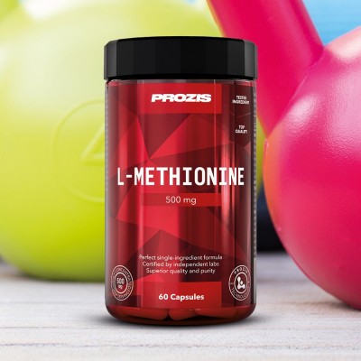L-Methionine 500 мг 60 капсули | Prozis Sport Активно допринася за регулирането на метаболизма Намалява риска от сърдечно-съдови заболявания Поддържа здравето на черния дроб и подобрява елиминирането на токси L-Methionine 500 мг 60 капсули | Prozis Sport 