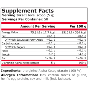 Аргинин с Алфа-Кетоглутарат (AAKG Powder) 250 гр | Pure Nutrition