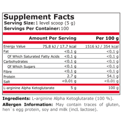 Аргинин с Алфа-Кетоглутарат (AAKG Powder) 500 гр | Pure Nutrition Аргинин с Алфа-Кетоглутарат на прах (AAKG Powder) 500 гр | Pure NutritionПодобрява плътността на мускулите
За по-бързо възстановяване
Подобрява издръжливостта
Придава енергия и Аргинин с Алфа-Кетоглутарат на прах (AAKG Powder) 500 гр | Pure Nutrition Подобрява плътността на мускулите За по-бързо възстановяване Подобрява издръжливостта Придава енергия и сила Аргинин с Алфа-Кето Аргинин с Алфа-Кетоглутарат на прах (AAKG Powder) 50