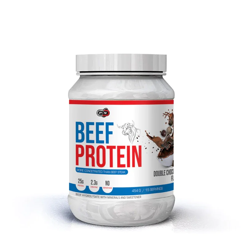 Протеин на прах Beef Protein 454/908/1814 гр | Pure Nutrition Pure Nutrition Ви предлага протеин на прах Beef Protein на изгодна цена в два вкуса: Double Chocolate  Cookies & Cream&nb Протеин на прах Beef Protein 454/908/1814 гр | Pure Nutrition P