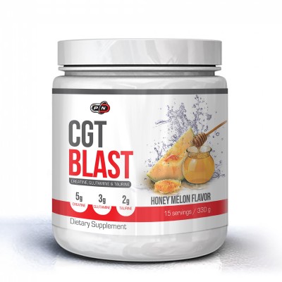 Креатин, Глутамин и Таурин на прах (CGT Blast Honey Melon) 300/600 гр | Pure Nutrition Увеличава мускулната маса За по-бързо възстановяване на мускулите Повече енергия и сила По-добра издръжливост Пониж Креатин, Глутамин и Таурин на прах (CGT Blast Honey 