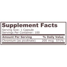 Chromium Picolinate 200 мкг 100 капсули | Pure Nutrition