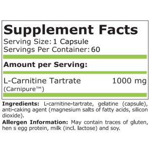 L-Carnitine 1000 мг 60 капсули | Pure Nutrition L-Carnitine 1000 мг 60 капсули | Pure Nutrition