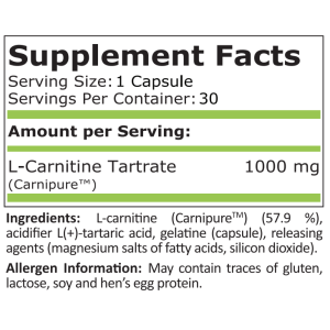 L-Carnitine 1000 мг 30 капсули | Pure Nutrition L-Carnitine 1000 мг 30 капсули | Pure Nutrition
