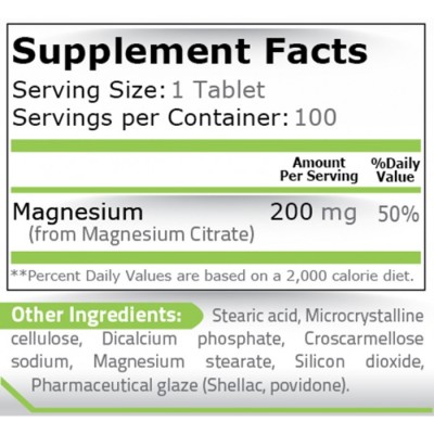 Magnesium Citrate 200 mg 100/200 таблетки | Pure Nutrition Срещу спазми в мускулите Подпомага произвеждането на многобройни ензими При болести на сърцето Регулира съдържанието на калций Премахва бо Magnesium Citrate 200 mg 100/200 таблетки | Pure Nutritio