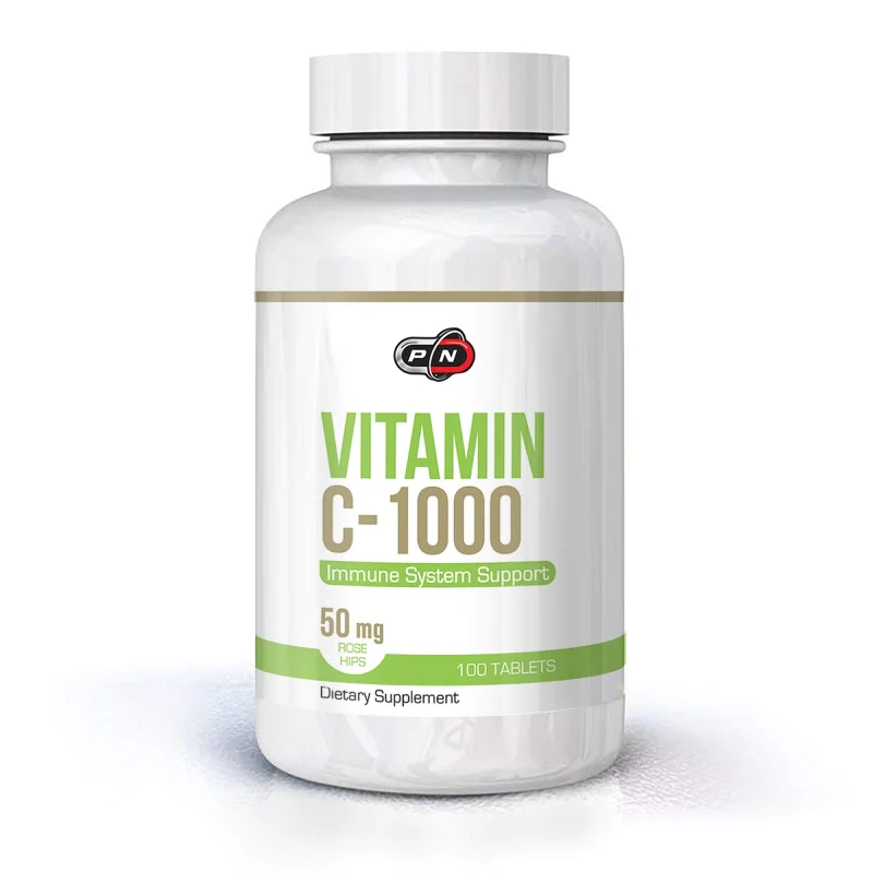 Vitamin C-1000 + Rose Hips 100 таблетки I Pure Nutrition За по-силен и устойчив имунитет При голям и постоянен стрес Отлична поддръжка на младостта на косата и кожата Подобрява състава и качеството на кръв Vitamin C-1000 + Rose Hips 100 таблетки I Pure Nu