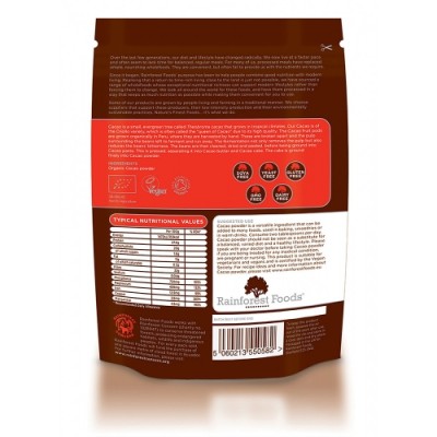 Какао на прах 250 гр I Rainforest Foods За по-добро настроение За здрава кръвоносна система Подпомага здравето на сърцето Помага за заздравяването на косата, зъбите и костните структури Намалява високот Какао на прах 250 гр I Rainforest Foods За по-добро 