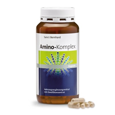 Amino Complex Аминокиселини 200 капсули | Sanct Bernhard Съдържа протеинова смес, направена от картофи и яйца Биологичната стойност е 137, суроватъчният протеин е само 80 Представлява висококачествена храните Amino Complex Аминокиселини 200 капсули | Sanc