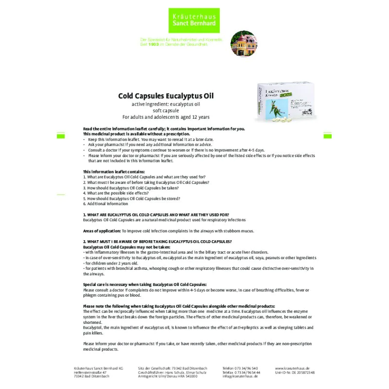 Eucalyptus Oil 100 мг 80 капсули | Sanct Bernhard Eucalyptus Oil 100 мг 80 капсули | Sanct Bernhard
