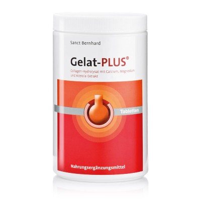 Колаген Плюс Gelat-Plus 1600 таблетки | Sanct Bernhard Хранителна добавка, съдържаща колагенов хидролизат с калций, магнезий и натурален витамин С Съдържа специално разработени колагенови хидролизати Gel Колаген Плюс Gelat-Plus 1600 таблетки | Sanct Bernh