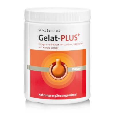Gelat-Plus (Колаген) 500 гр прах Sanct Bernhard Хидролизиран за максимално усвояване Предпазва ставите  Ускорява възстановяването при наранявания Спомага за здрави кости и хрущяли По Gelat-Plus (Колаген) 500 гр прах Sanct Bernhard Хидролизиран за максимал