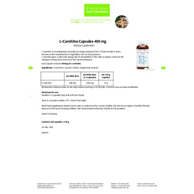 L-Carnitine 400 мг 200 капсули | Sanct Bernhard L-Carnitine 400 мг 200 капсули | Sanct BernhardУвеличава нивото на енергия в тялото
Прави тренировките по-ефективни и повишава силовите показатели
Зарежда мускулите и ги прави по-издръжливи
Подо L-Carnitine 400 мг 200 капсули | Sanct Bernhard Увеличава нивото на енергия в тялото Прави тренировките по-ефективни и повишава силовите показатели Зарежда мускулите и ги прави по-издръжливи Подобрява съст L-Carnitine 400 мг 200 капсули | Sanct Bernhard У