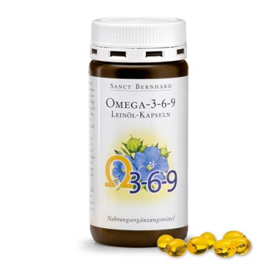 Omega 3-6-9 Ленено Масло 180 гел-капсули | Sanct Bernhard Отличен източник на омега-3 и омега-6 Антиатерогенни и антикоагулантни свойства Отлично влияе на работата на мозъка Подобрява сърдечната дейност Omega 3-6-9 Ленено Масло 180 гел-капсули | Sanct Ber