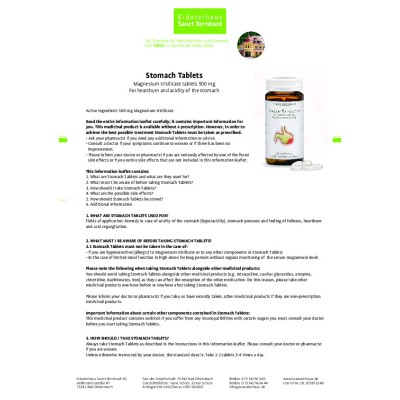 Stomach Tablets (Таблетки за стомах) 100 бр. | Sanct Bernhard Високо качество, гарантирана ефикасност Облекчават при газове и лошо храносмилане Неутрализира киселината в стомаха Облекчава подуван Stomach Tablets (Таблетки за стомах) 100 бр. | Sanct Bernha