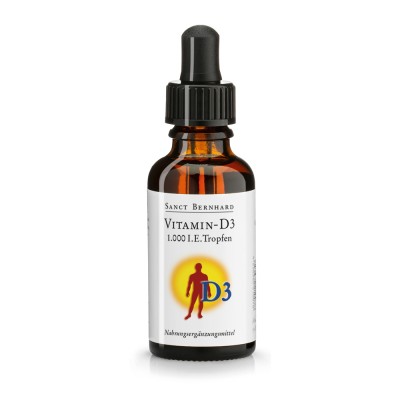 Vitamin D3 1000 IU на капки 30 мл | Sanct Bernhard За здрави кости и зъби Стимулира силната и здрава имунна система Грижи се за мускулната функция Всяка капка съдържа 25 μg витамин D3, което се равнява Vitamin D3 1000 IU на капки 30 мл | Sanct Bernhard За