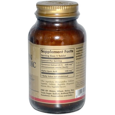 Канела и Алфа Липоева киселина (Cinnamon Alpha Lipoic Acid) 60 таблетки | Solgar Силен антиоксидант Регулира кръвната захар Нормализира храносмилането Подпомага сърдечната дейсност Подходяща за вегетари Канела и Алфа Липоева киселина (Cinnamon Alpha Lipoi