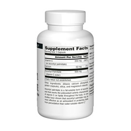 Ascorbyl Palmitate 500 мг 90 капсули | Source Naturals Силна антиоксидантна активност По-мека и лесно усвояваща се форма на витамин С без странични ефекти За неутрализиране на токсини, тежки метали, свободни Ascorbyl Palmitate 500 мг 90 капсули | Source N