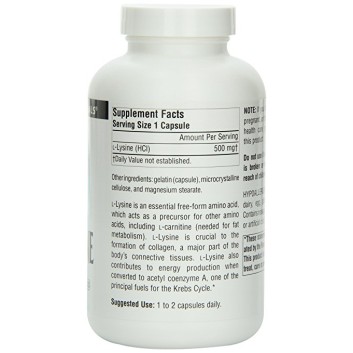 L-Lysine 500 mg 200 Capsules I Source Naturals Подобрява здравето на тъканите, съдовете, костите, ставите Поддържа сърцето и съдовете здрави Елиминира рисковете от развитие на атеросклероза Помага за увели L-Lysine 500 mg 200 Capsules I Source Naturals По