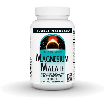 [Magnesium Malate 90 Tablets | Source Naturals Помага за отпускане на мускулатурата и премахва умората Против спазми и за регулиране на баланса в костите Поддържа мускулното здраве и доброто състояние на зъбит