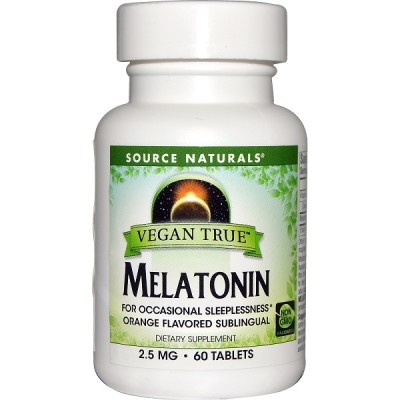 Vegan True Melatonin Orange 2.5 mg 60 Tablets I Source Naturals Бори се с безсънието Подпомага щитовидната жлеза Повишава имунитета Регулира цикъла на сън и бодърстване Има анти ейдж действие Срещу т Vegan True Melatonin Orange 2.5 mg 60 Tablets I Source 