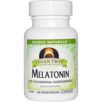 Vegan True Melatonin 3 mg 60 Veggie Capsules I Source Naturals Прави съня по-качествен Балансира денонощния режим на будуване и спане Има антиоксидантен ефект Помага при Паркинсон или Алцхаймер Поддържа Vegan True Melatonin 3 mg 60 Veggie Capsules I Sourc